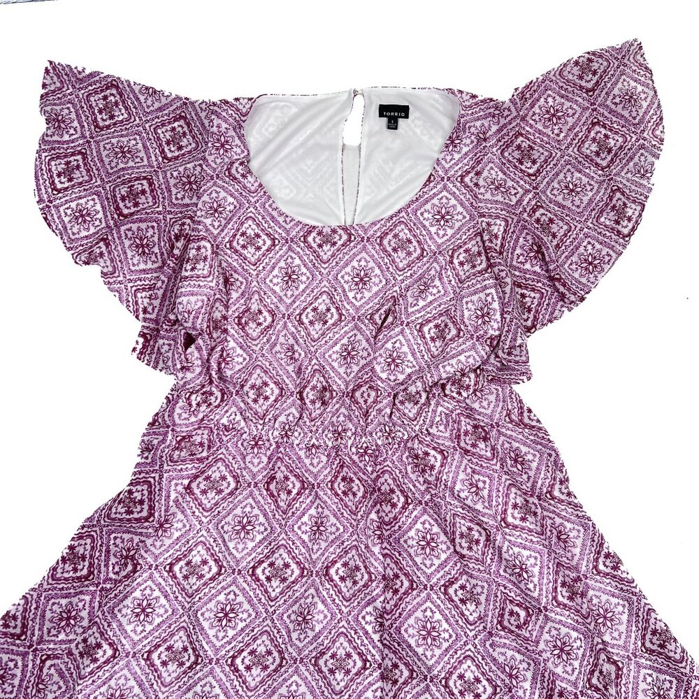 torrid Mini Chiffon Skater Dress Flutter Sleeve Berry Floral Size 1‎ - NWOT - Picture 5 of 8